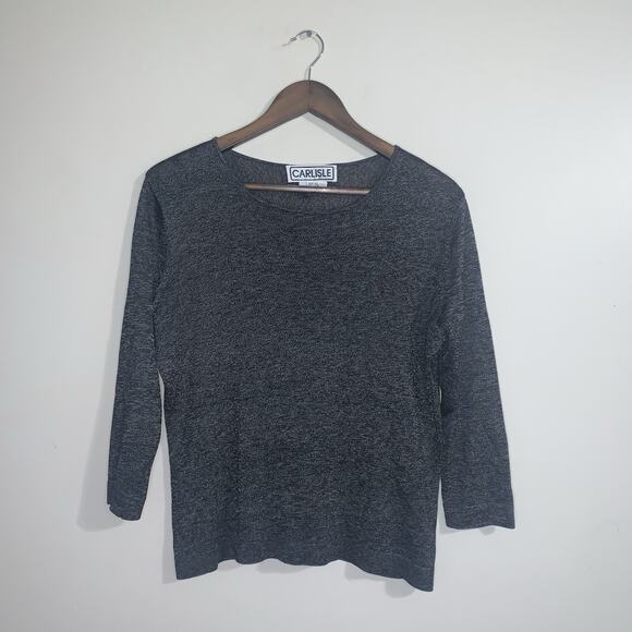 Carlisle 100% Silk Gray Top Long Sleeve Women Size M Round Neck Formal Casual - Picture 2 of 8